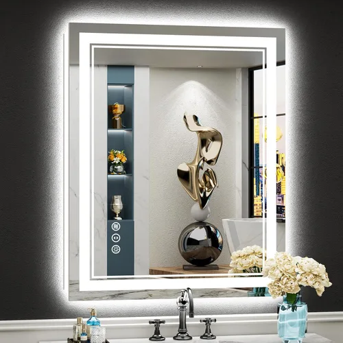 Miniatura 47 de 30x36 Espejo de baño LED con luces, retroiluminado y luz frontal, espejo de tocador iluminado antivaho para pared de baño, 3 colores, regulable