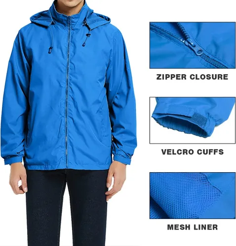 Miniatura 4 de MYJAJAYI Chaqueta cortavientos ligera para hombre, impermeable, con capucha, con cierre de cremallera