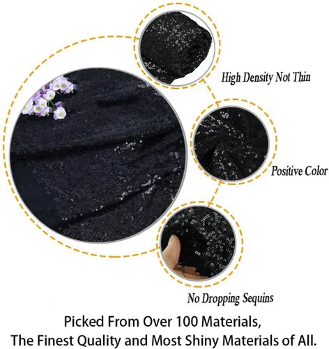 Miniatura 3 de ShinyBeauty 1 Yarda de Tela Negra por Yarda, Tela de Lentejuelas para Coser, Tela con Purpurina, Material de Lentejuelas por Yarda, Confección