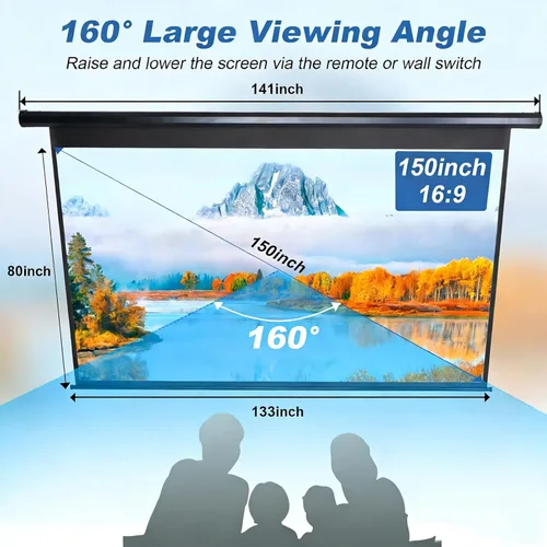 Miniatura 5 de Pantalla de proyector de 150 pulgadas motorizada 16:9 HD Pantalla de proyector eléctrico elevador desplegable con control remoto, pantallas