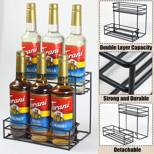 Miniatura 6 de Estante para jarabe de café MCSAPIL (capacidad para 6 botellas), organizador para barra de café y cocina, pequeño estante de vino para bar, familia