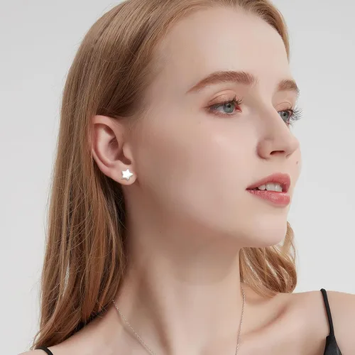 Miniatura 4 de 4 Pairs White Gold Star Stud Earrings for Women Celestial Hypoallergenic Silver Stud Earrings Set for Sensitive Ears