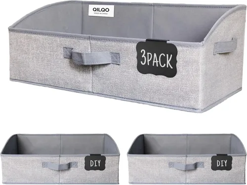 Miniatura 12 de Trapezoid Storage Bins with Label Clips,28L Large Closet Organizers and Storage,Foldable Fabric Bin with 3 Handles,Shelf Basket for