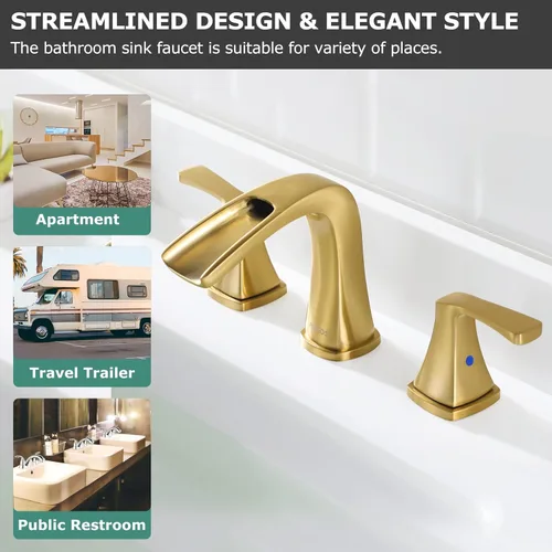 Miniatura 7 de PARLOS Grifo de lavabo de baño generalizado en cascada, 2 manijas con drenaje desplegable de metal y líneas de suministro de grifos cUPC, oro Oil