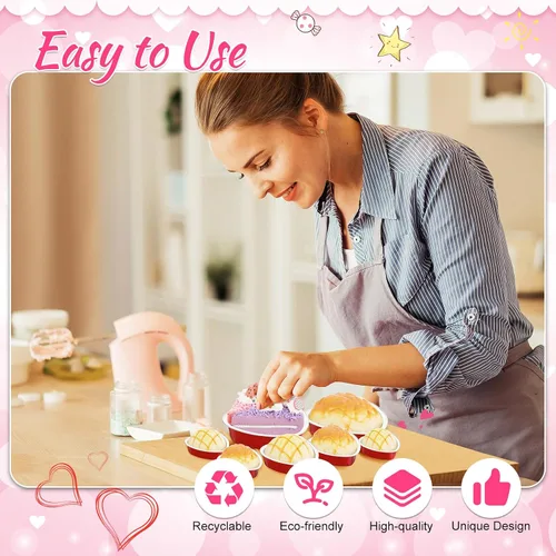 Miniatura 6 de Meanplan Paquete de 30 moldes de aluminio en forma de corazón de 9 onzas, 3.4 y 1.86 onzas, molde de aluminio desechable para pasteles de San