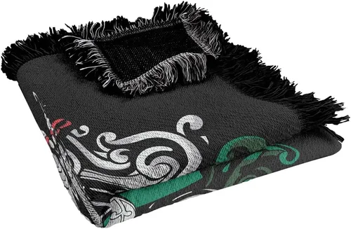 Miniatura 5 de Manta de Harry Potter, 50 x 60 pulgadas, tapiz tejido de mezcla de algodón con flecos de Slytherin