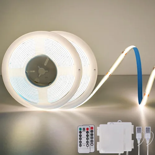 Miniatura 9 de OMIKA Tira de luces LED COB RGB de 6.6 pies, funciona con pilas, control remoto, regulable, cambio de color, tira de luces LED de batería, cortables