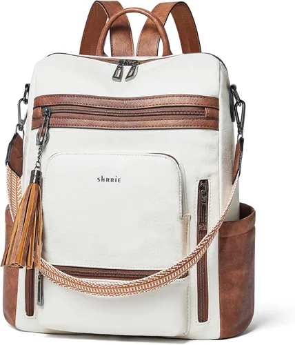 Shrrie - Mochila vegana de cuero para laptop de 14 pulgadas para mujer, mochila de trabajo, mochila de moda, mochila de viaje, bolso para negocios y