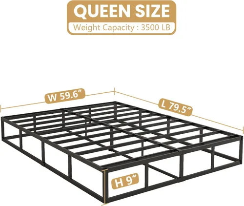 Miniatura 3 de NHODIR Base de colchón con base de colchón con marco de metal resistente, sin ruido, fácil montaje para cama Queen de 9 pulgadas, somier