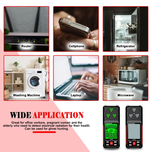Miniatura 6 de Medidor EMF, detector de radiación de campo electromagnético portátil 3 en 1, probador EMF de mano para EF, RF, MF, señal WiFi, detector