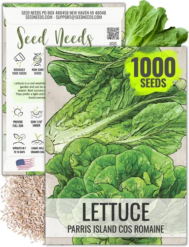 Seed Needs Semillas de lechuga romana para plantar Parris Island COS - Cultivos anuales de clima frío sin OMG y sin tratar, cultiva un huerto al