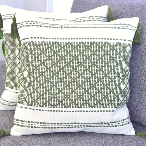 Juego de 2 fundas de almohada bohemias de 16 x 16 pulgadas para interiores y exteriores, color verde oliva, fundas de cojín decorativas geométricas