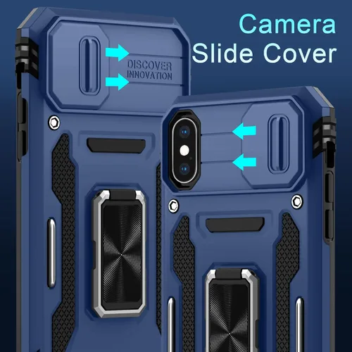 Miniatura 151 de DEERLAMN Funda para iPhone Xs Max con funda deslizante para cámara + protector de pantalla, soporte giratorio de anillo de grado militar a prueba