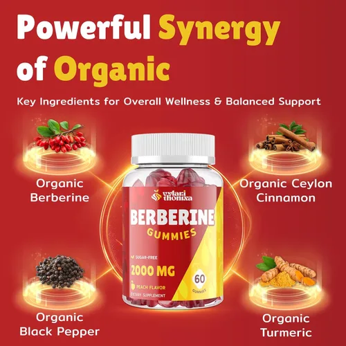 Miniatura 7 de Gomitas de suplemento de berberina de 2000 mg – Mezcla de bienestar de alta potencia con canela de Ceilán, cúrcuma, magnesio y cromo, veganas, sin