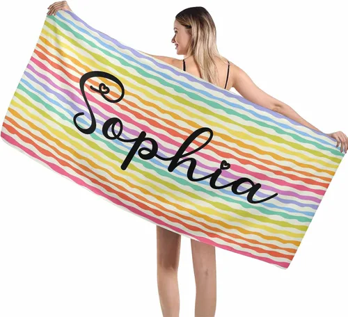 Miniatura 13 de MyPupSocks Toalla colorida personalizada para niños – Color arcoíris personalizada para viajes, playa, piscina y toallas de baño, toalla con nombre