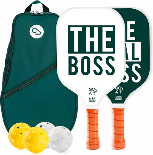 Miniatura 11 de Juego de 2 palas de pickleball Goat, incluye 4 bolas para interiores y exteriores y bolsa de viaje, juego de raquetas de pickleball de fibra de Verde