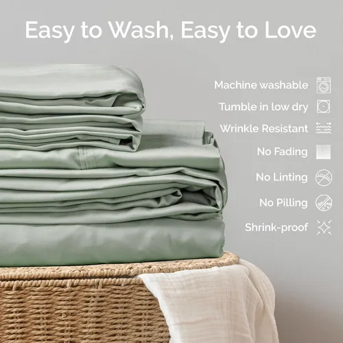 Miniatura 8 de Juego de sábanas de bambú de viscosa tamaño Queen, 4 piezas, ropa de cama refrescante para personas que duermen con calor con tecnología que absorbe