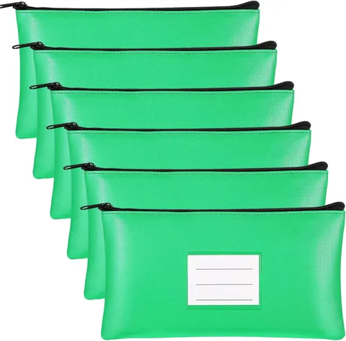 Paterr 6 bolsas de dinero con cremallera, de piel sintética, bolsa de seguridad para dinero, soporte para recibos, cartera con etiqueta para dinero
