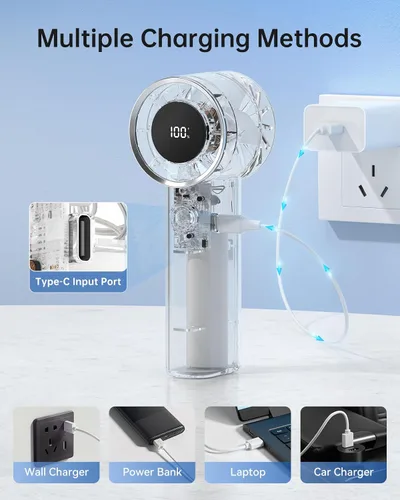 Miniatura 10 de TriPole Ventilador portátil mini ventilador turbo de mano para viajes, tiempo máximo de enfriamiento de 20 horas, ventiladores de batería recargable