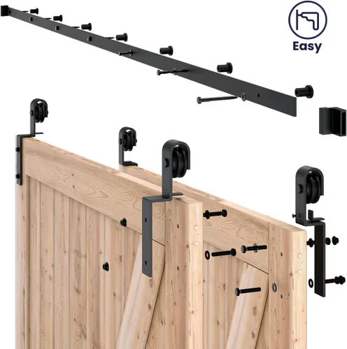 Miniatura 5 de SMARTSTANDARD Kit de herrajes para puerta corredera de granero de 9 pies de derivación - para puertas de madera dobles - un solo carril - suave