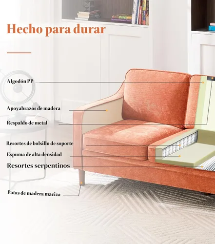 Miniatura 5 de Kingfun Sofá de felpilla de 80 pulgadas, sofá de 3 plazas, sofás modernos de mediados de siglo con patas de madera maciza para sala de estar