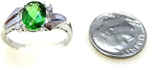 Miniatura 2 de Anillo de plata de ley ovalada de helenita verde estilo clásico R1165G (0.236x0.315 in, 1.6Ct)