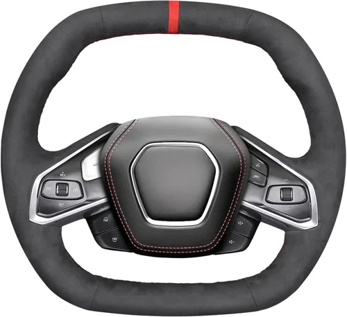 Miniatura 9 de MEWANT Funda para volante de automóvil de piel auténtica y gamuza cosida a mano para Chevrolet Stingray Z06 Corvette (C8) 2020-2022