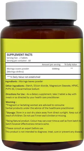 Miniatura 2 de HERBAL HILLS Tabletas de Moringa 120 unidades (1000 mg)