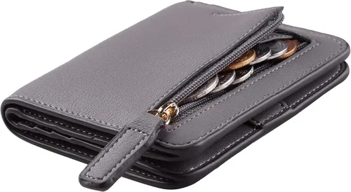 Miniatura 10 de Toughergun Cartera pequeña de cuero delgada para mujer con protección RFID, mini monedero bifold compacto con ventana de identificación transparente