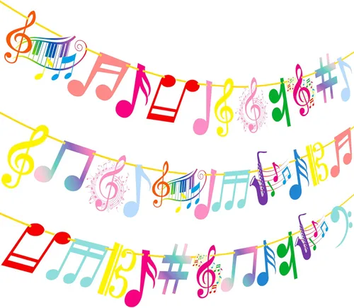 Pancartas de fiesta de notas musicales coloridas para fiesta, notas musicales, decoraciones recortadas para decoración temática de música, baby