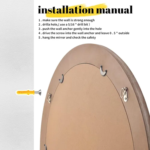 Miniatura 4 de Sawsile - Espejo redondo de madera, espejo circular rústico de 61 cm con marco de madera natural estilo granja y cuentas boho para pared, para baño