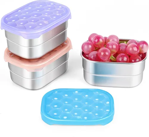 Miniatura 11 de Tanjiae Recipientes Pequeños de Acero Inoxidable para Almuerzo para Niños A Prueba de Fugas Sin BPA Recipientes para Aperitivos con Tapas