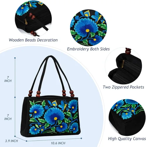Miniatura 4 de Jursccu Bolsas de hombro étnicas bordadas de doble cara Bolso de viaje para playa