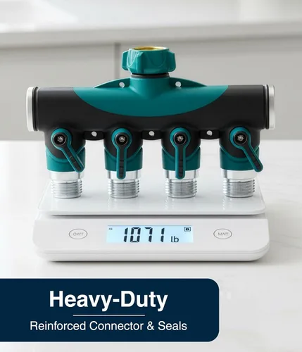 Miniatura 8 de DBR Tech® Divisor de manguera de 4 vías (durabilidad superior), conector de mangueras de jardín premium, válvula de agua resistente de 4 vías