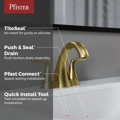 Miniatura 2 de Pfister Willa LF048MALBG - Grifo de lavabo de baño de 4 pulgadas, 2 manijas y 3 agujeros, certificado NSF, acabado dorado cepillado con drenaje
