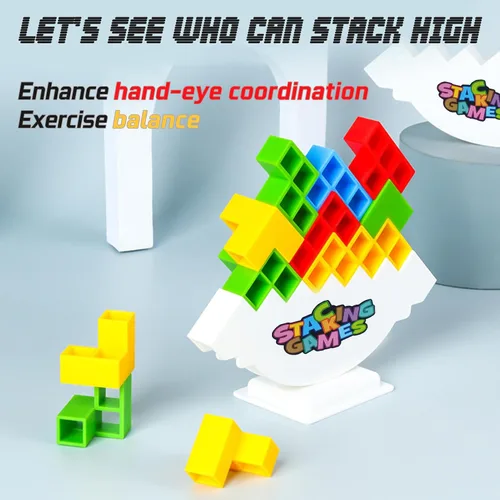 Miniatura 2 de ALKISTA Juego de bloques de equilibrio Tetra Tower de 96 piezas, juegos de mesa para 2 jugadores+juegos familiares, fiestas, viajes, niños