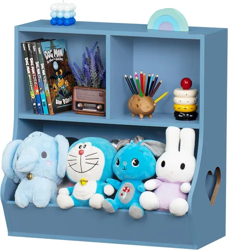 Lerliuo Estantería y organizador de almacenamiento para bebés y niños pequeños, gabinete y librero para niños, estante de madera con 3 Azul