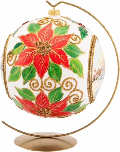 Miniatura 64 de Adorno navideño de capilla azul con soporte, bola de vidrio soplado polaco pintada a mano, bola extra grande de 8 pulgadas/200mm, adorno de fe eterna
