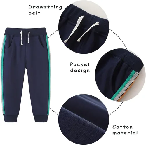 Miniatura 6 de GFQLONG Paquete de 3 pantalones deportivos elásticos con cordón para bebé, de algodón, dinosaurio, con bolsillos