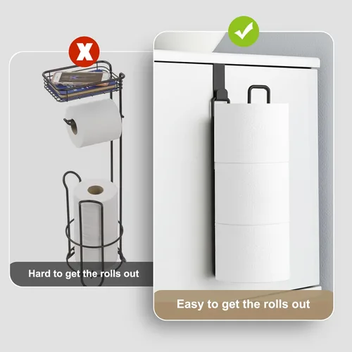 Miniatura 5 de Soporte de papel higiénico negro con almacenamiento extra de 3 rollos de papel higiénico, soporte de pared para colocar sobre el tanque, soporte 1