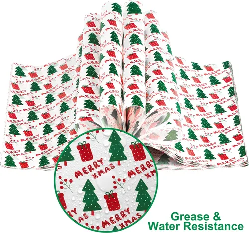 Miniatura 4 de Ocmoiy 100 hojas de papel encerado de Navidad de 10 x 10 pulgadas, papel de regalo para sándwich, pergamino decorativo de colores para envolver