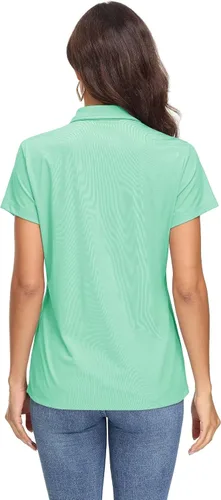 Miniatura 4 de MAGCOMSEN Polo para mujer UPF 50+, protección solar, 4 botones, casual, trabajo, secado rápido, manga corta, cuello de golf