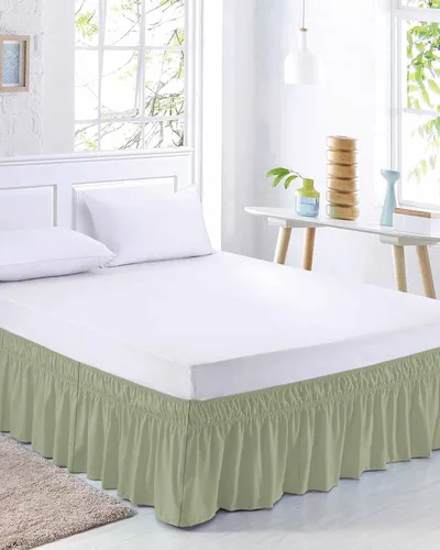 Miniatura 2 de Falda de cama verde salvia, tamaño Queen de 16 pulgadas de caída, ajustable y elástica envolvente, plisada, con volantes de polvo de lujo para cama