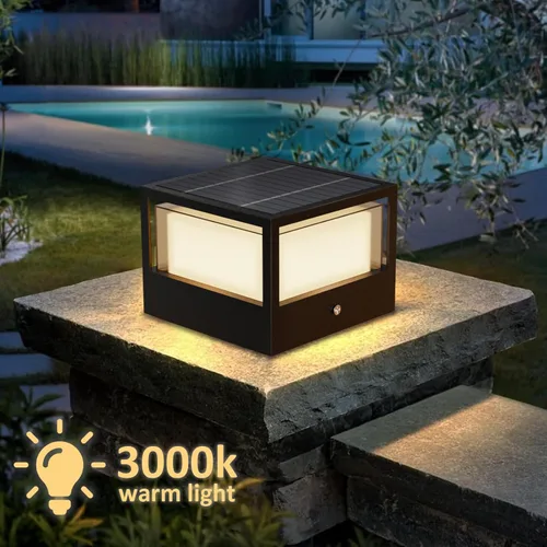 Miniatura 8 de Luz solar para poste, lámpara solar de atardecer a amanecer, poste de luz de pilar impermeable IP65, luces para exterior de 6.3", 3000k, aluminio