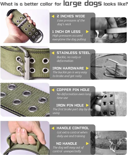 Miniatura 2 de Collar de perro grande resistente – 2 pulgadas de ancho con asa para perros de razas extra grandes, collar táctico de nailon a prueba de mordidas