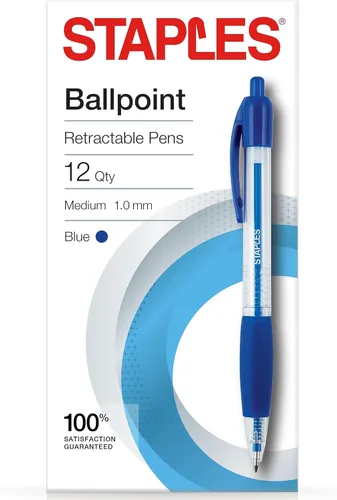 Miniatura 10 de STAPLES Bolígrafos retráctiles de punta media de 1.0 mm, tinta negra, paquete de 12 – Bolígrafos cómodos y de escritura suave para uso diario