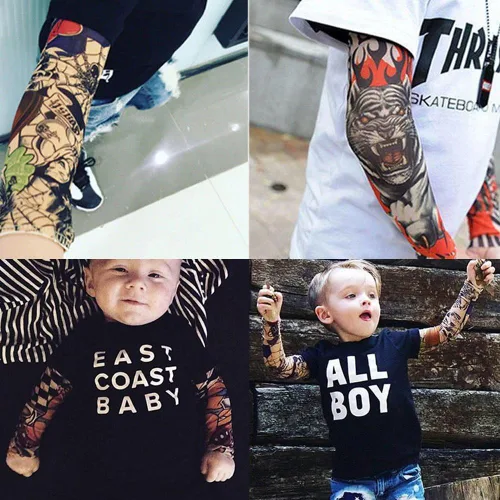 Miniatura 7 de 6pcs mangas temporales del tatuaje para los niños, resbalón falso en las mangas de protección solar del brazo