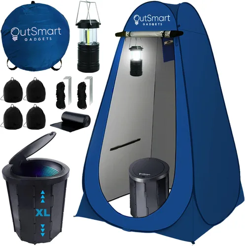 Miniatura 9 de Outsmart Gadgets Juego de inodoro portátil para exteriores para adultos con linterna nocturna de campamento, inodoro plegable XL, tienda de campaña