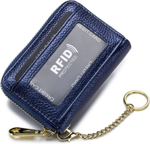 Miniatura 13 de Tapp Collections Tarjetero RFID para tarjetas de crédito, cartera pequeña de cuero con cremallera para tarjetas con ventana de identificación