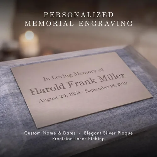 Miniatura 2 de Bey-Berk Deering Moments Botticino Beige Urna conmemorativa personalizada con grabado en relieve para cenizas humanas tamaño adulto - Grande